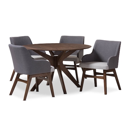 Baxton Studio Monte Mid-Century Modern Walnut Wood Round 5-Piece Dining Set 134-7175-7176